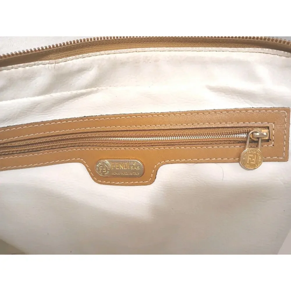 Fendi Pequin Striped White Satchel Handbag Purse Vintage Authentic Clean Classic